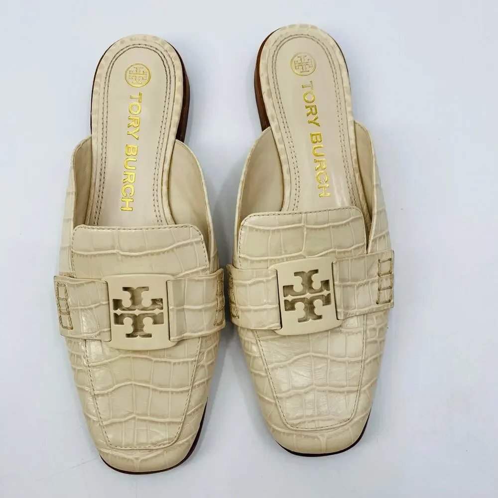 Tory Burch Cream Leather Georgia Mule Sandals